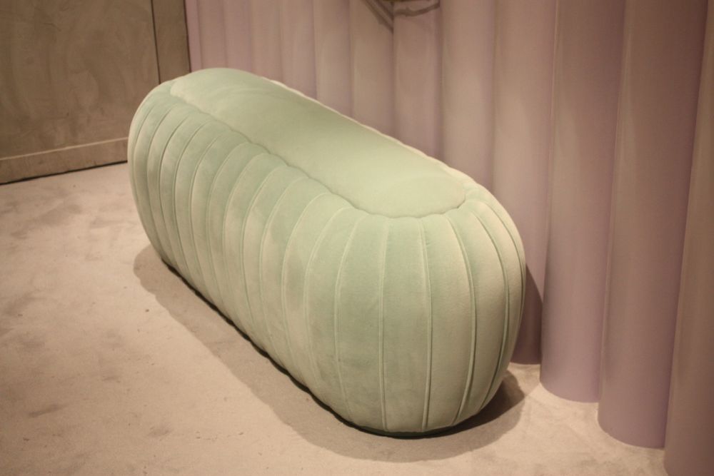 Tufted pieces in pastel colors look like confections.