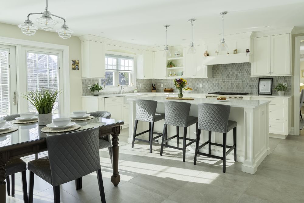 White kitchen with gray accents