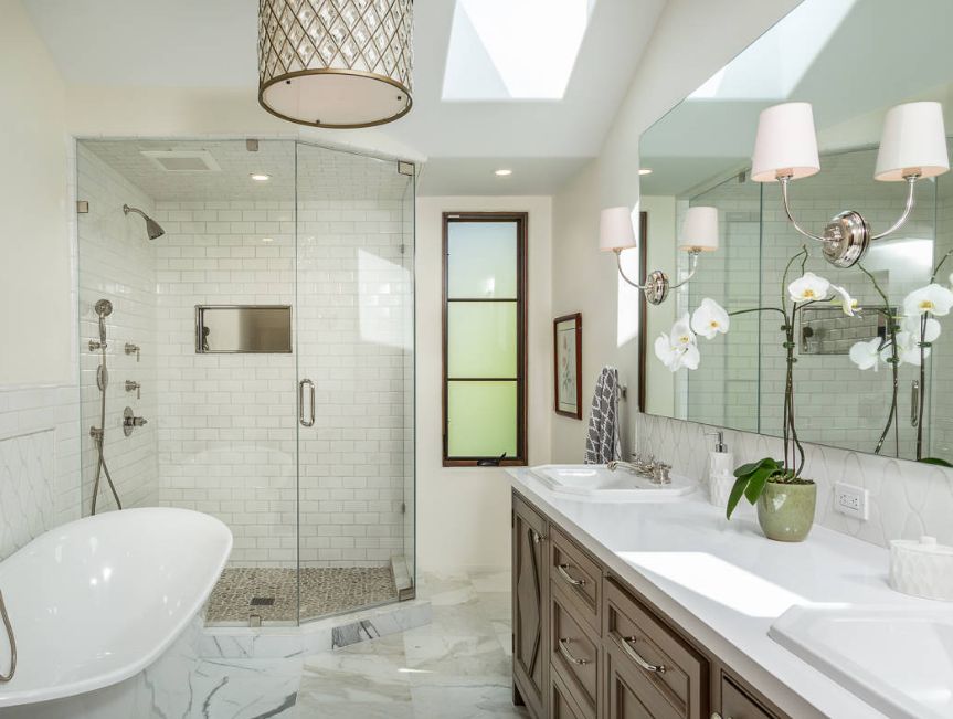 Glass Walk in shower with pebbles floor