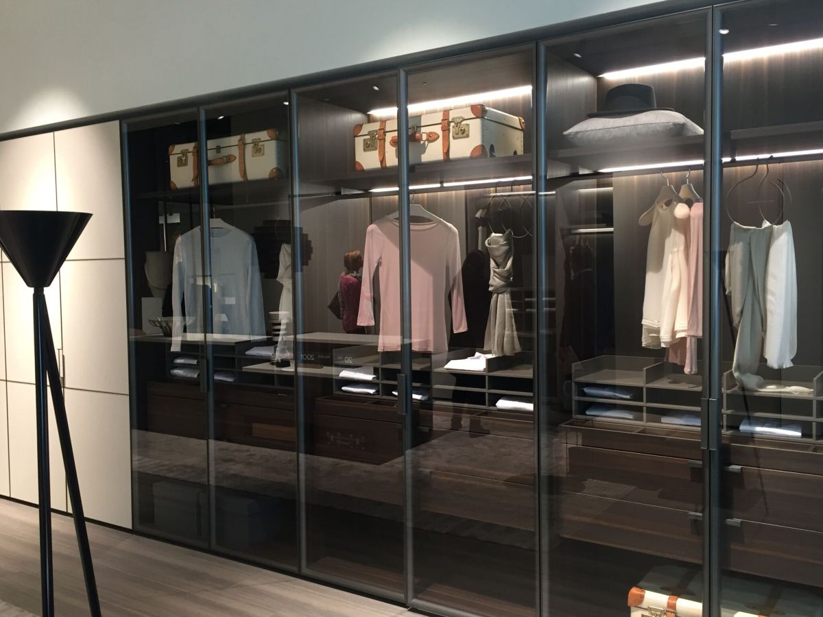 A layout that cannot accommodate a walk-in closet can still feature spacious clothing storage like this.