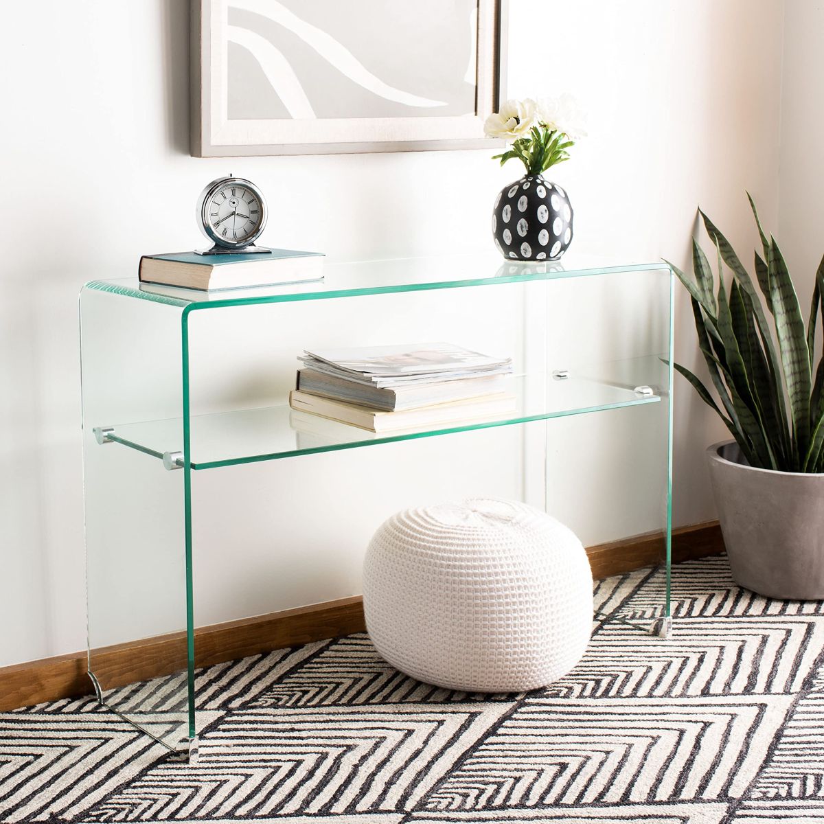 Glass waterfall console table