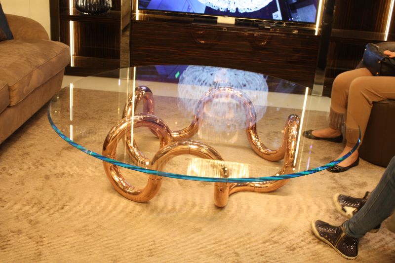 Gold Copper base coffee table with glass top