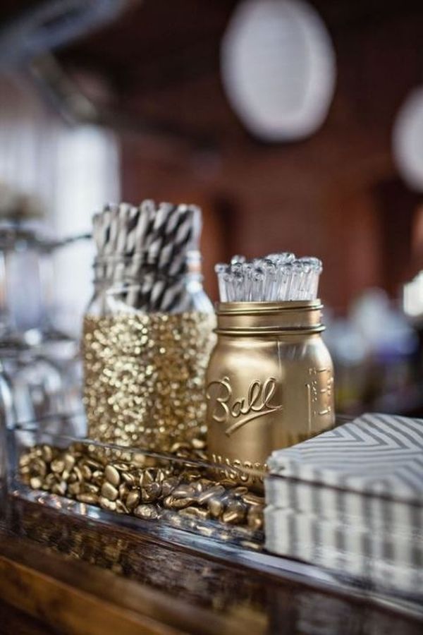 Gold Sprayed Mason Jars