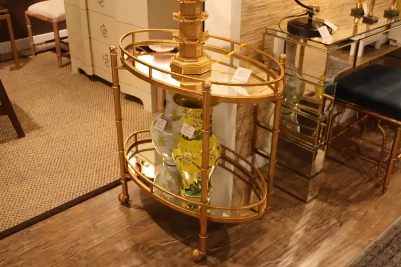 gold-and-vintage-bar-cart-with-glass-shelves