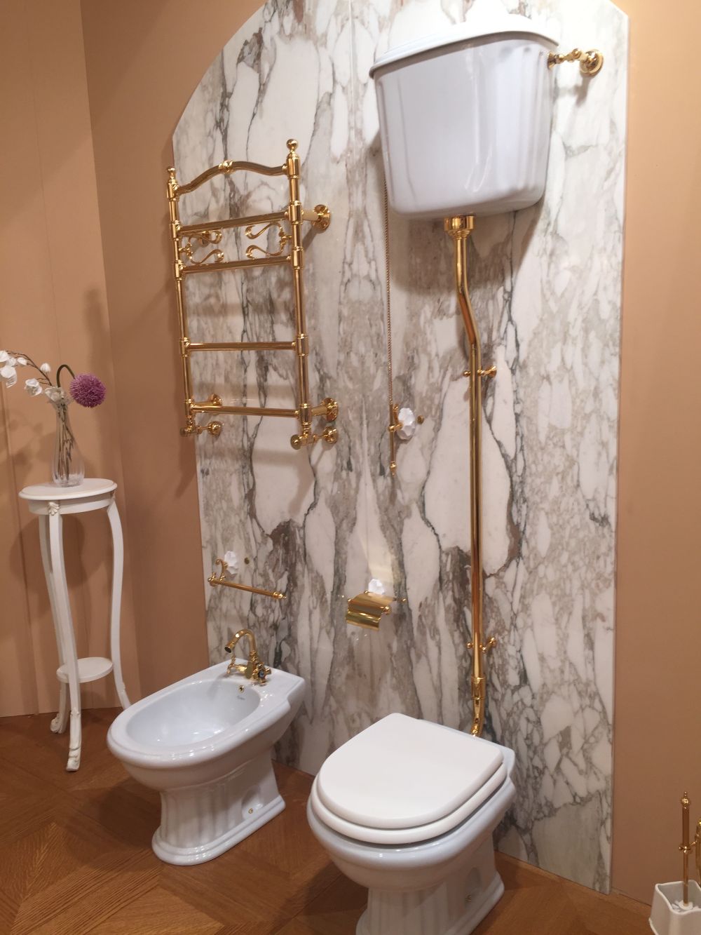 Gold copper pipes for bathroom for a luxury design