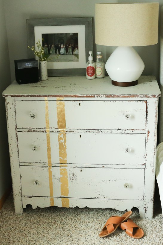 Gold leaf and white dresser makeover