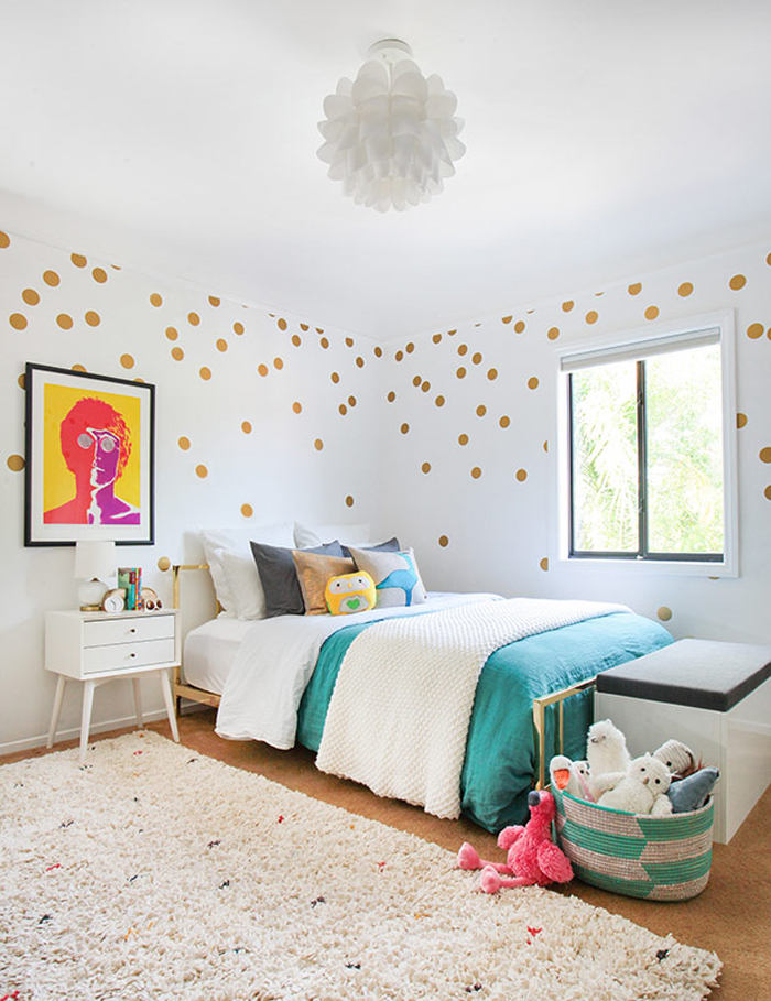 Gold polka dots on wall