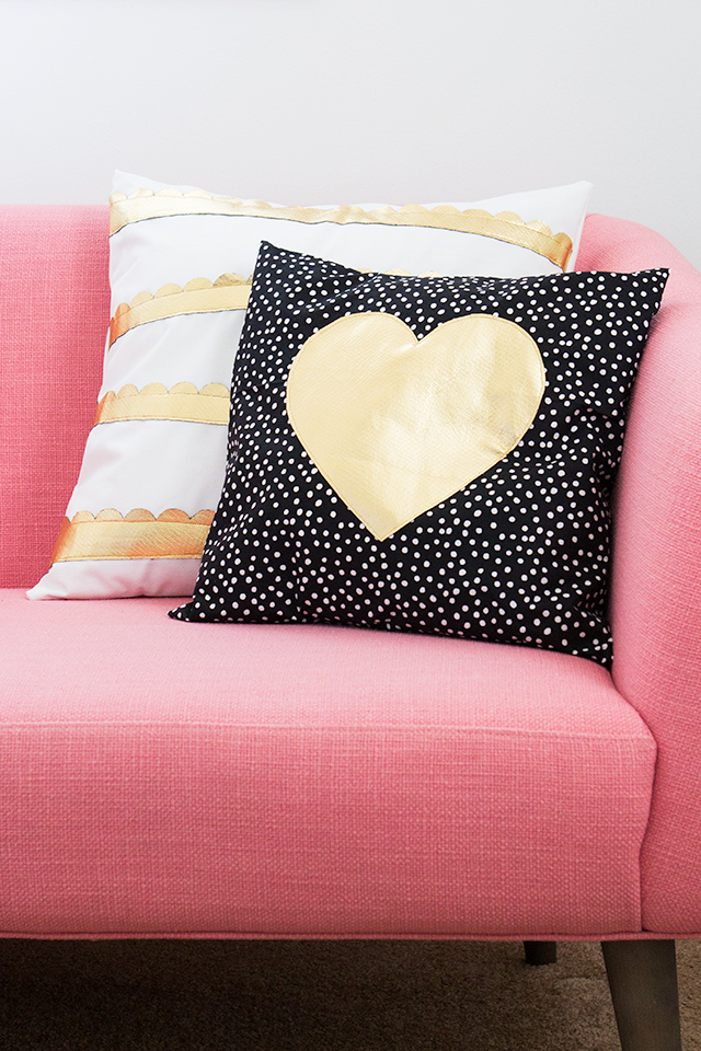 Golden heart pillow