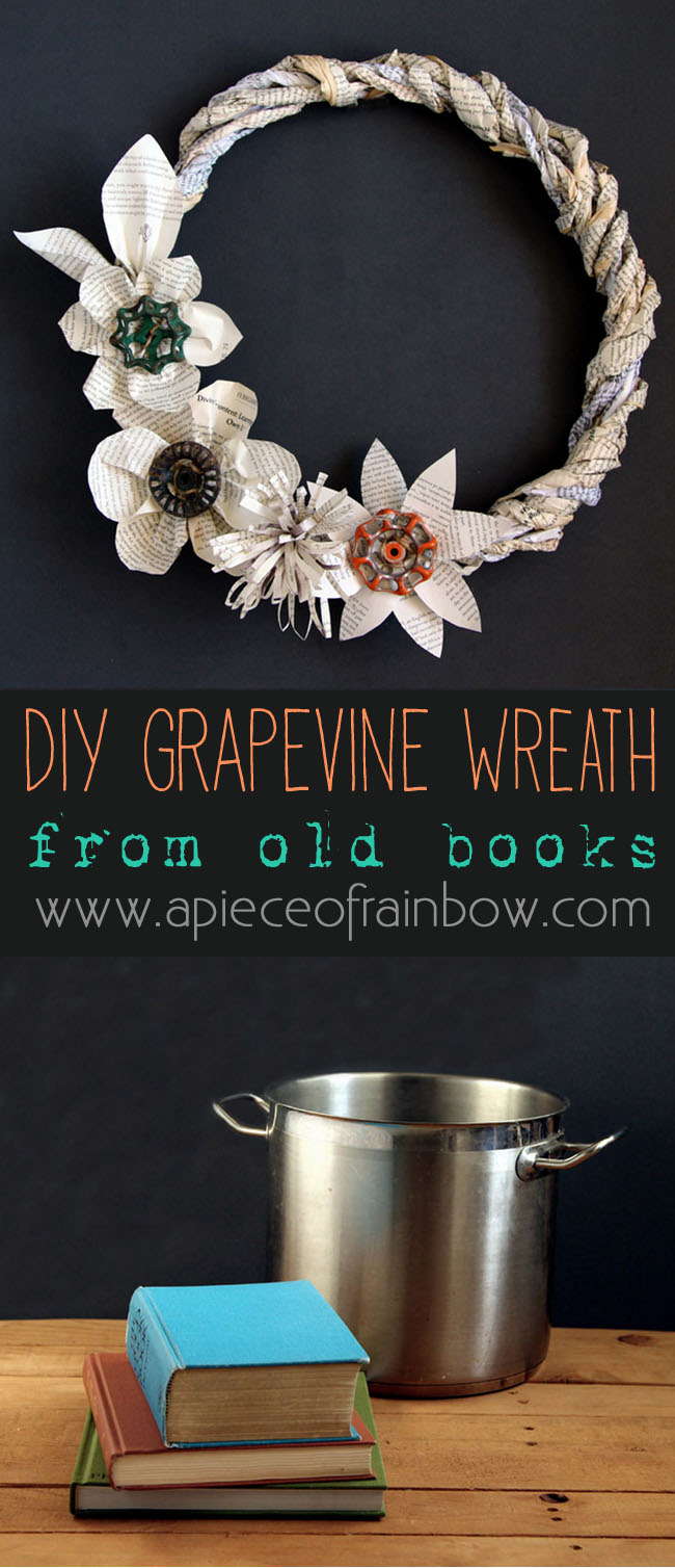 Grapevine old book wreath