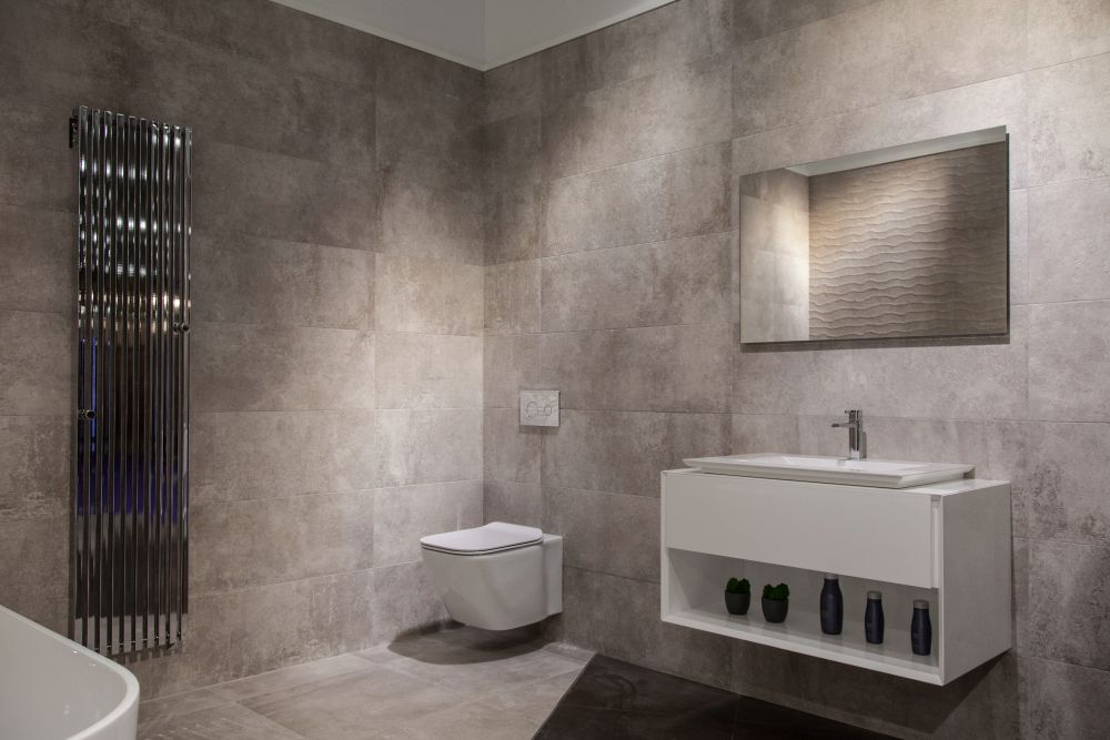 Strict minimalism is played up with stark white fixtures.