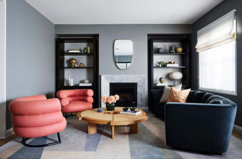 Gray living room decor with different chairs