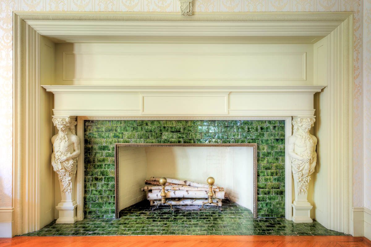 Green tiles for fireplace design