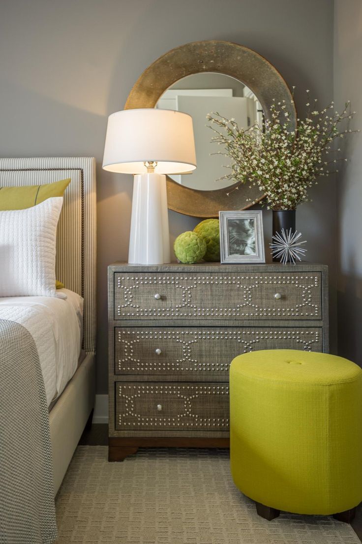 Guest bedroom with chartreuse accents