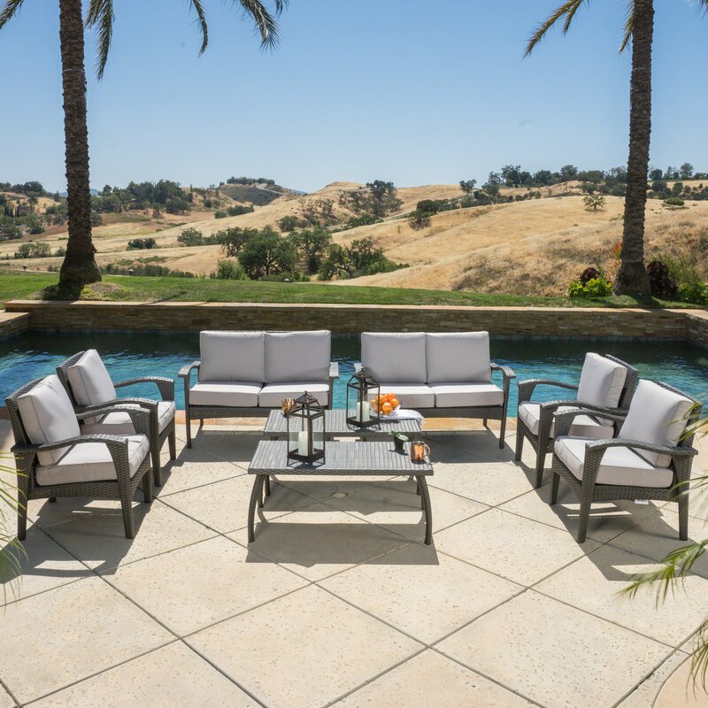 Hagler 8 Piece Rattan Sofa Seating Group with Cushions