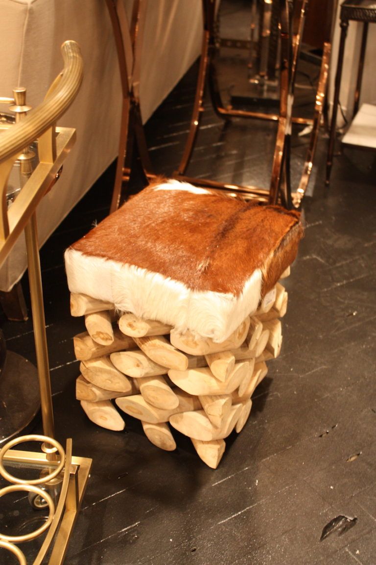 Hair hide dop driftwood stool Go Home