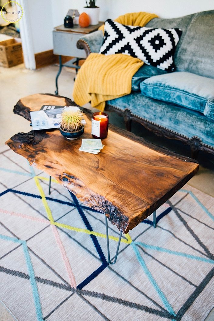 live edge coffee table with hairpin legs