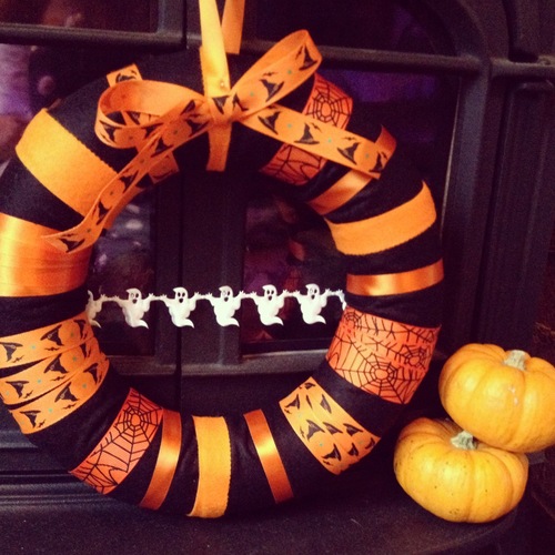 Orange Ribbon Halloween Wreath