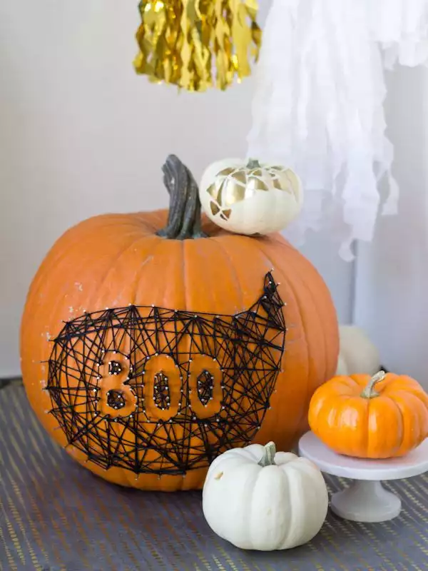 Halloween themed string art pumpkin