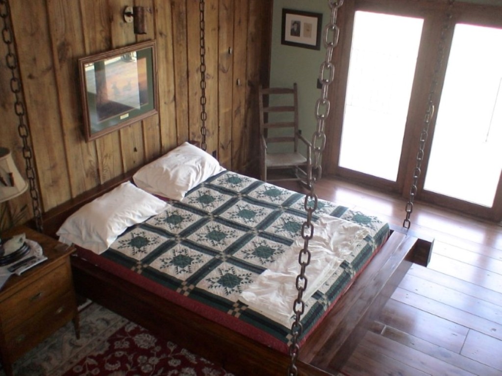 Hanging beds and antique chairs