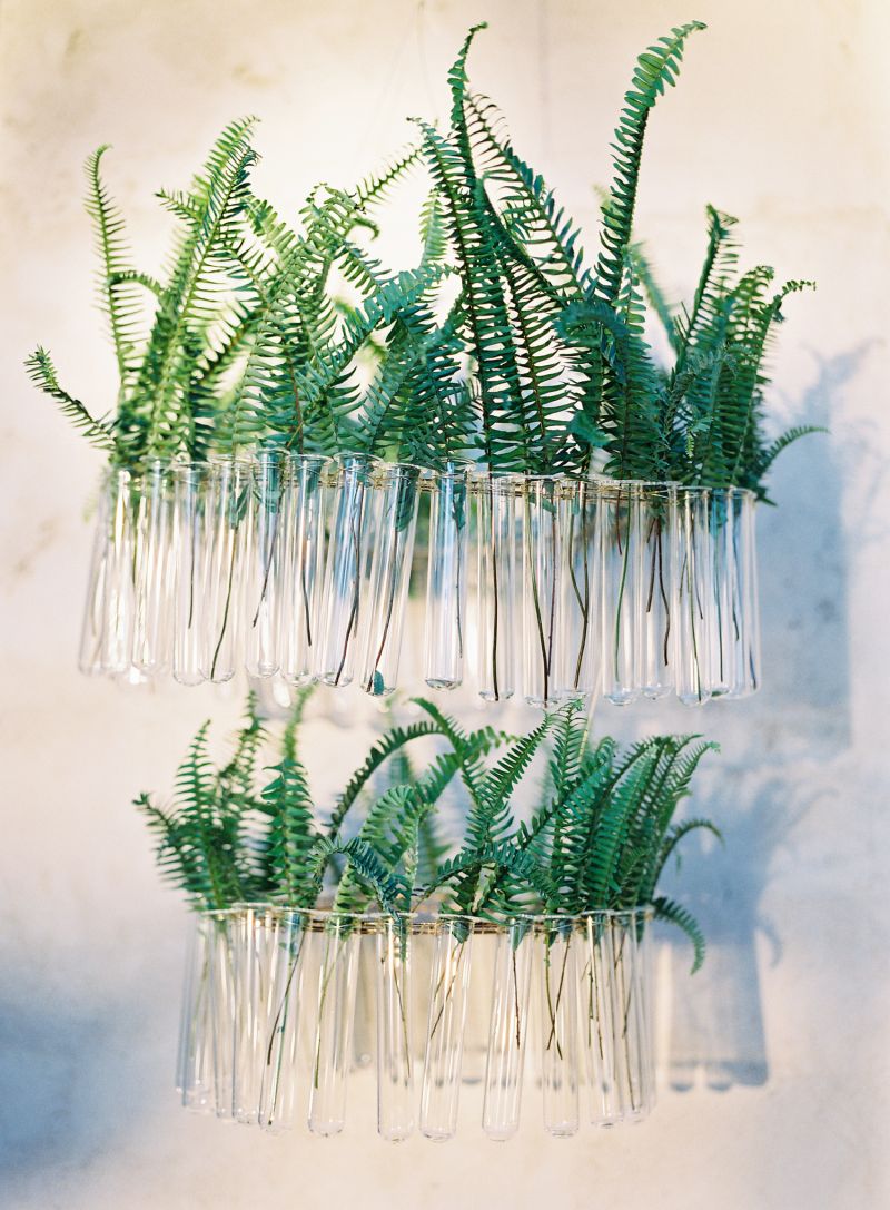 Hanging test tubes with flowers