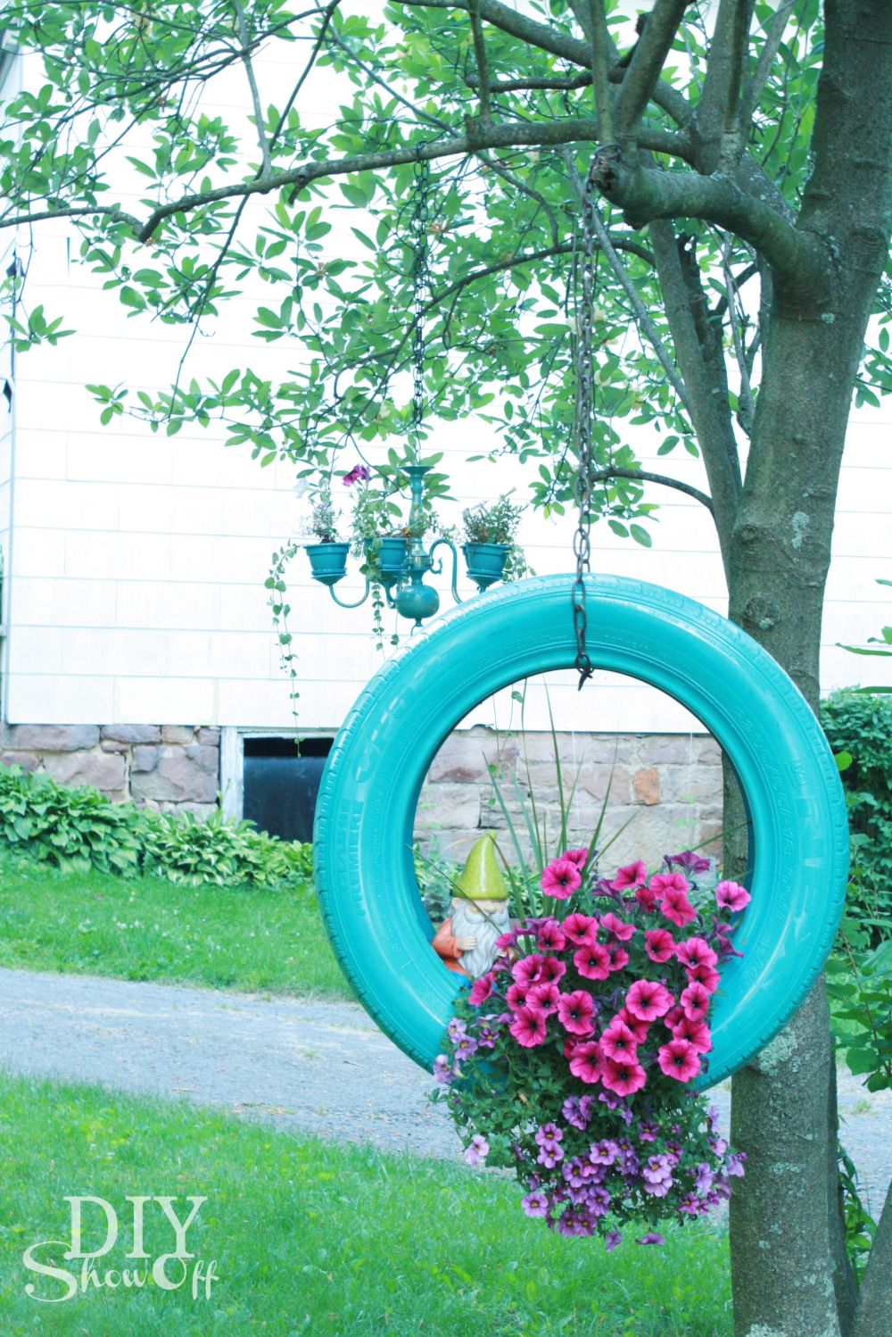 Hanging tire for flowers