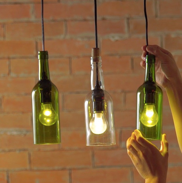 Hanging wine bottle pendant lamps
