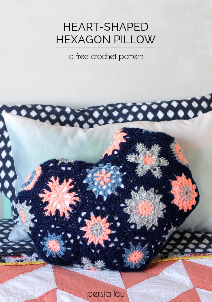 Heart hexagon crochet pillow