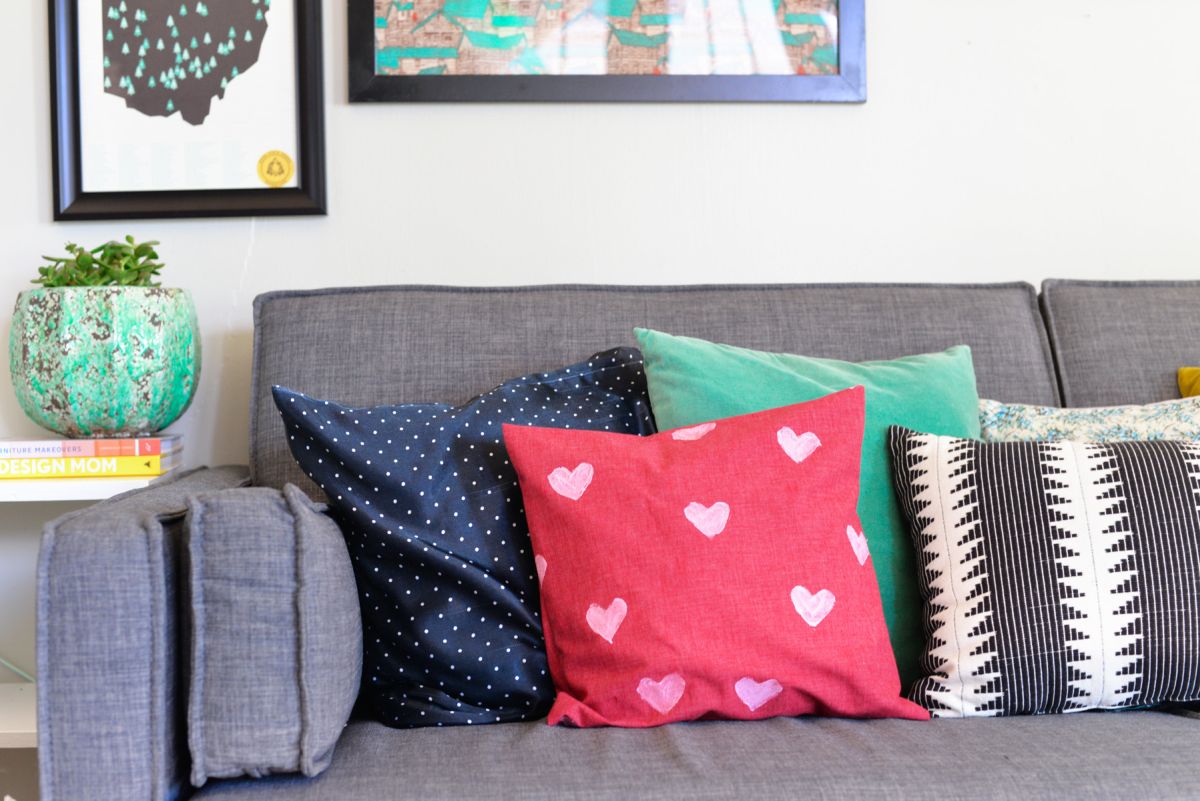 Heart stamped pillow