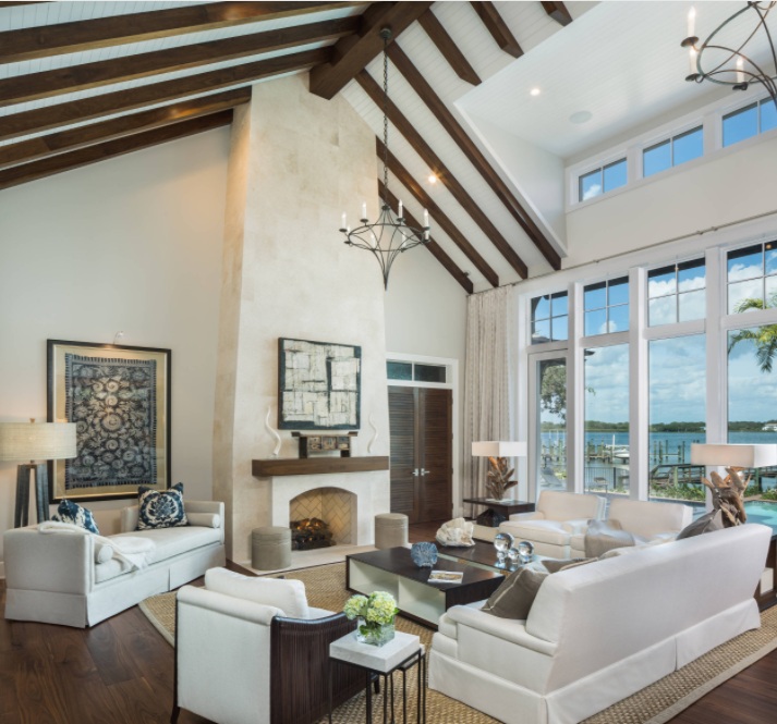 High ceiling wood beams