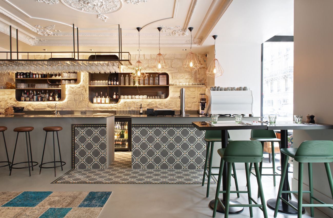 The vibrant bar area serves locally made products.