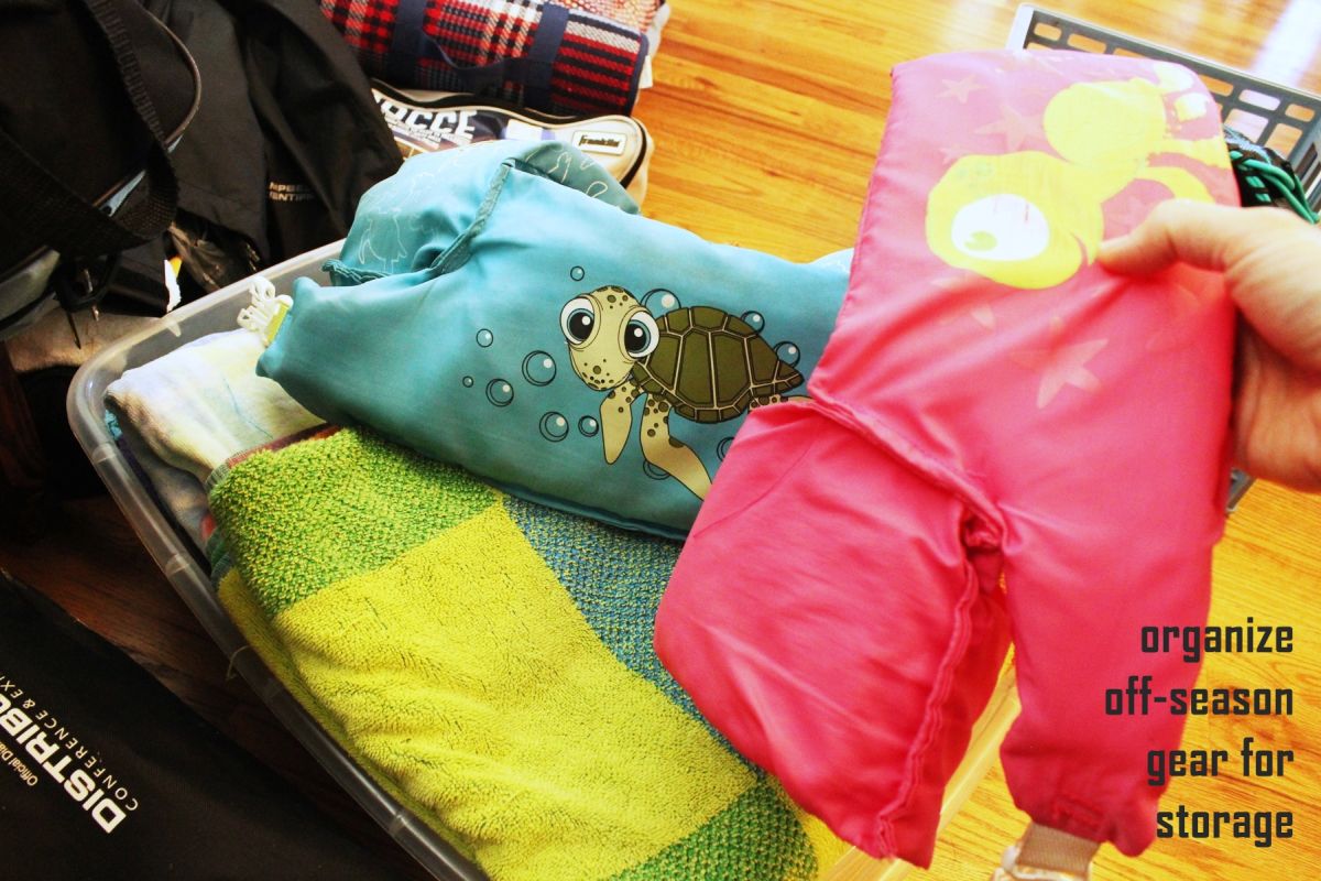 How to Declutter a Closet All the swimming related gear