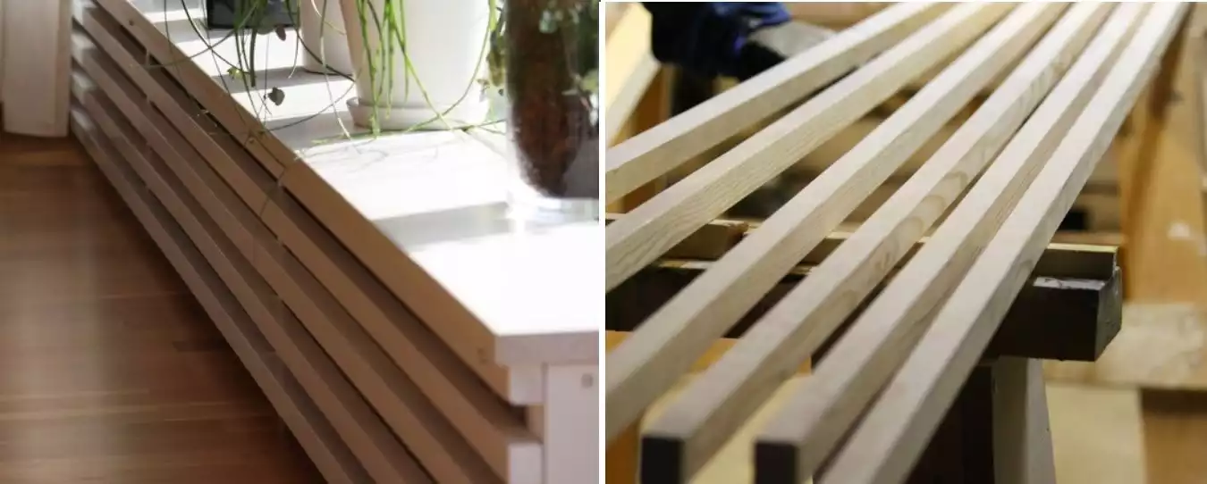 How to cover a radiator with wood sticks