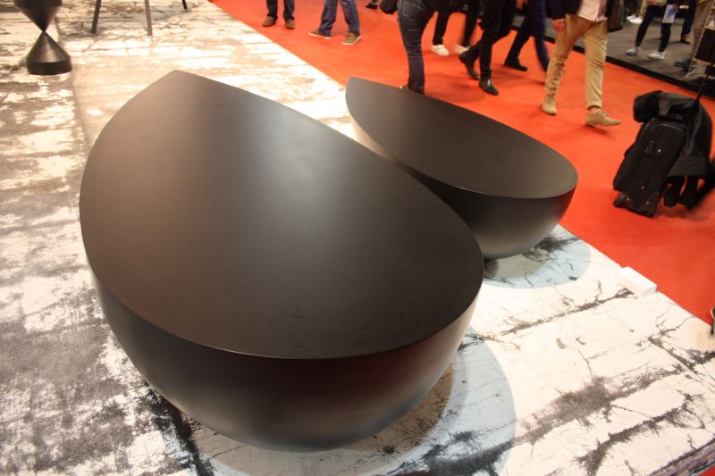 these teardrop-shaped coffee tables by Imperfetto Lab are called Ossidania. They are large, weighty an imposing, best suited to an open, minimalist space.