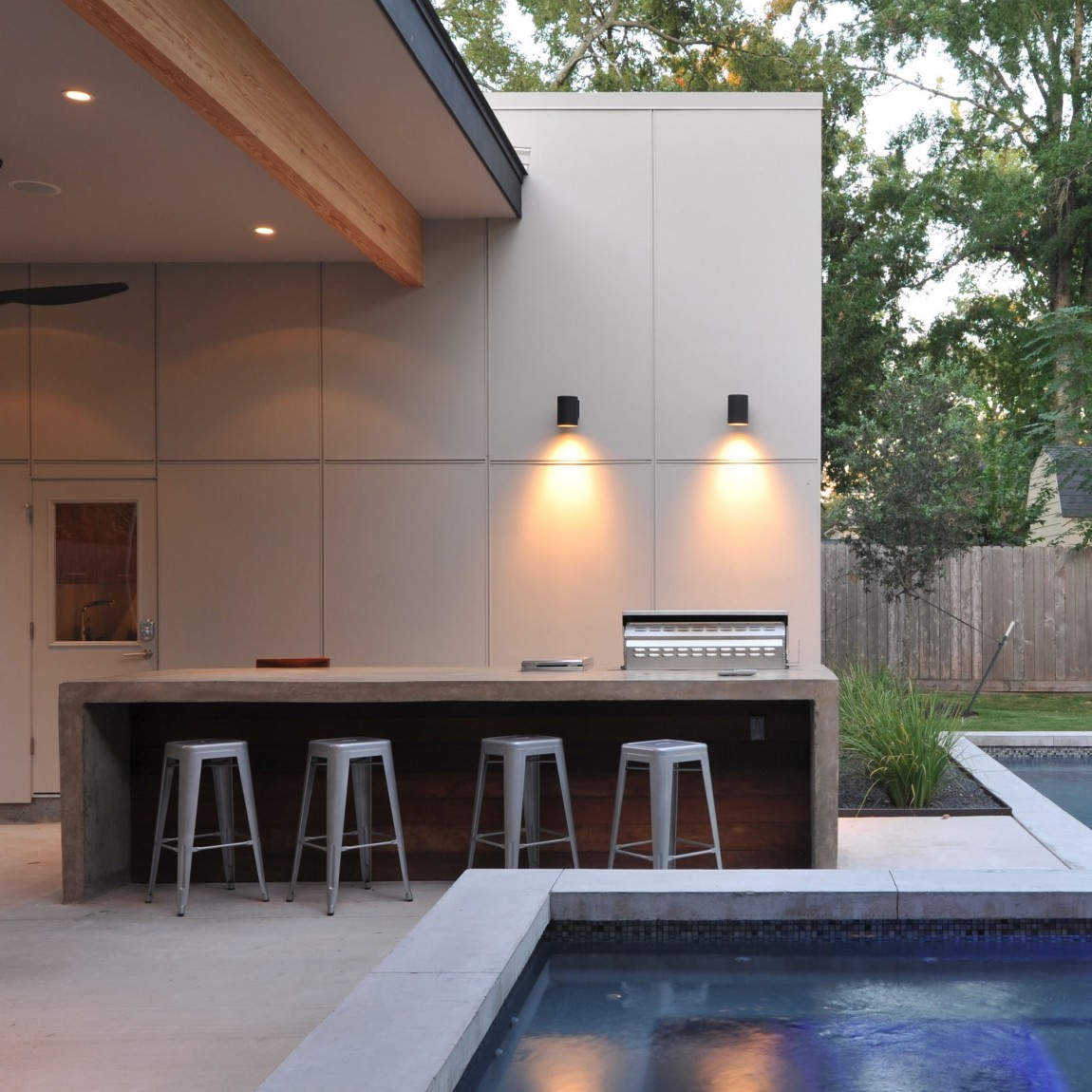 Industrial Cemenet kitchen Design with Bar Stools
