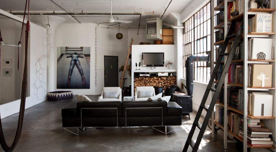 Industrial Loft Design with a metalic bookshelf
