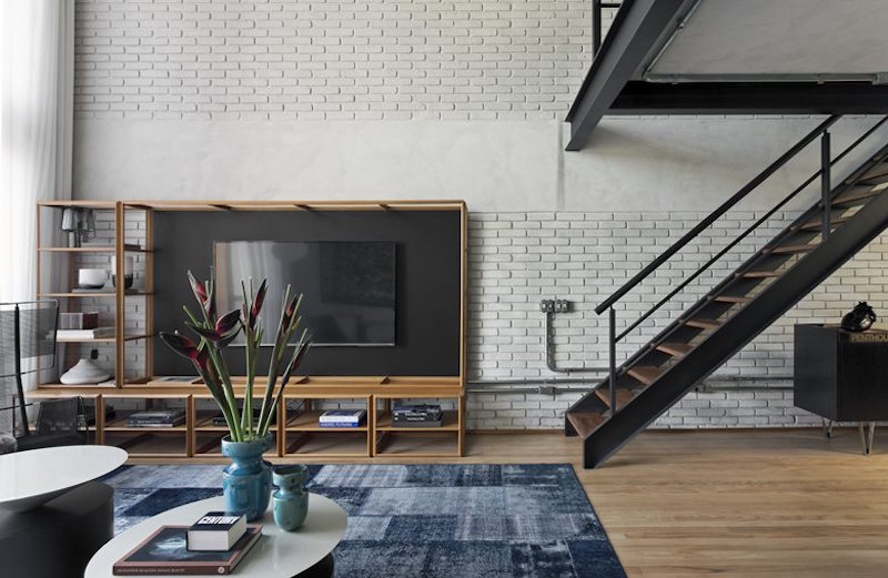 Industrial Sao Paulo loft TV shelves