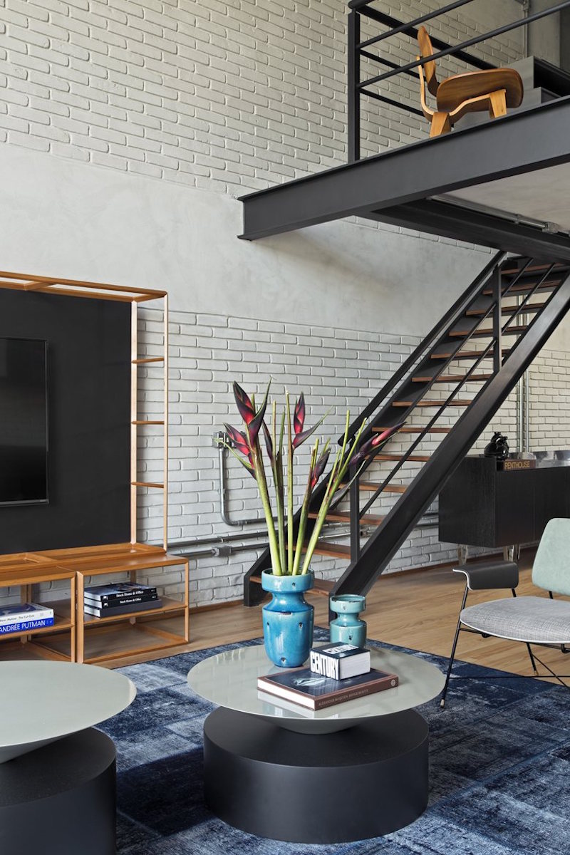 Industrial Sao Paulo loft metal staircase