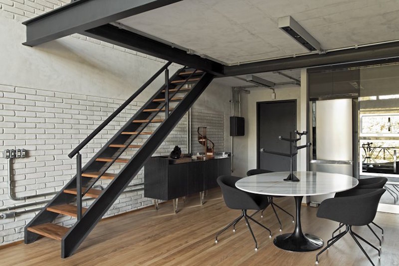 Industrial Sao Paulo loft wood and metal stairs
