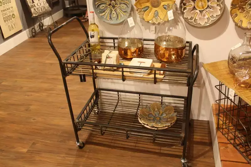 industrial-bar-cart-on-wheels-with-wire-shelves