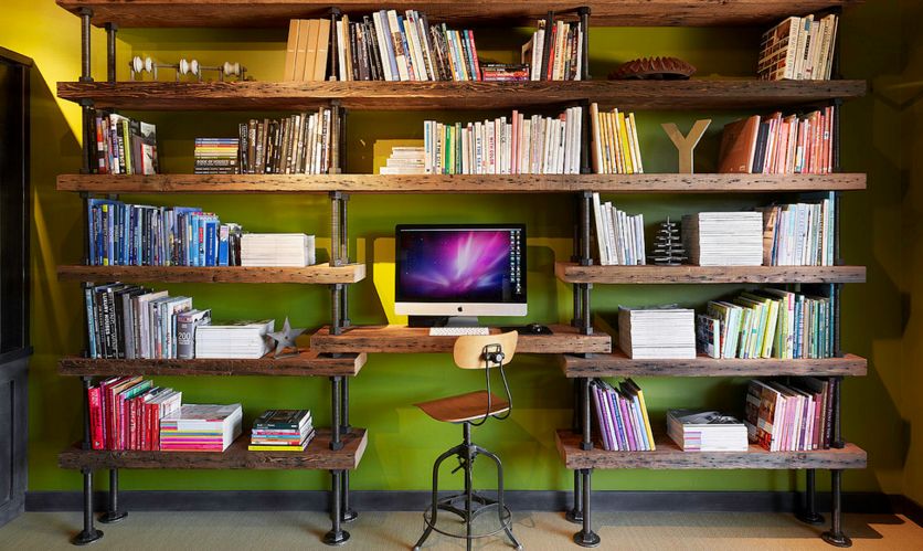 Industrial bookcase with a double function