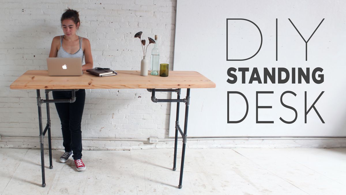 Industrial standing desk made from pipes