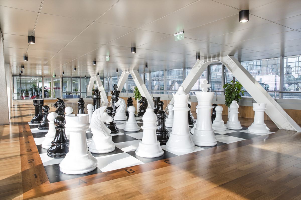 Innovative big chess board on the floor for playingroom