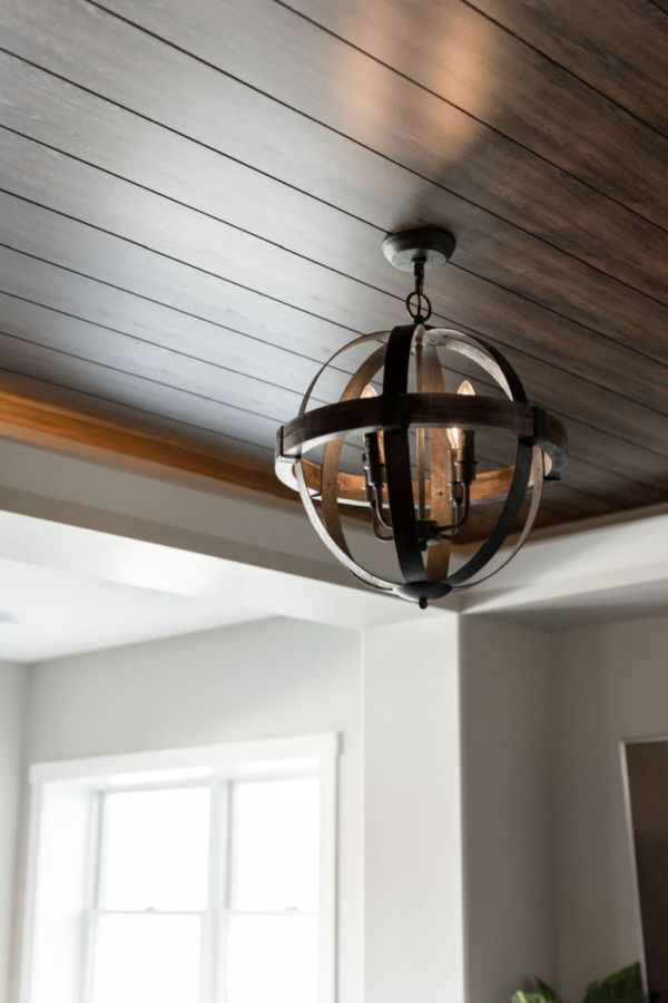 Install wood planks on the ceiling