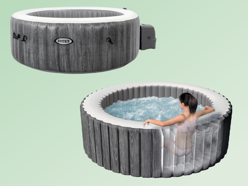 Intex 4 Person 140 Jet Round Inflatable Hot Tub in Gray