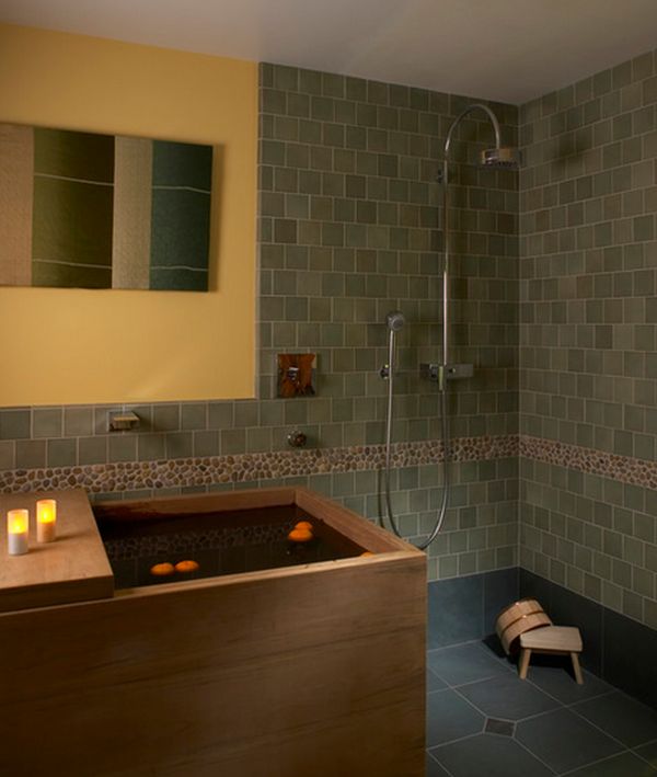 Japanese bathtub green tiles