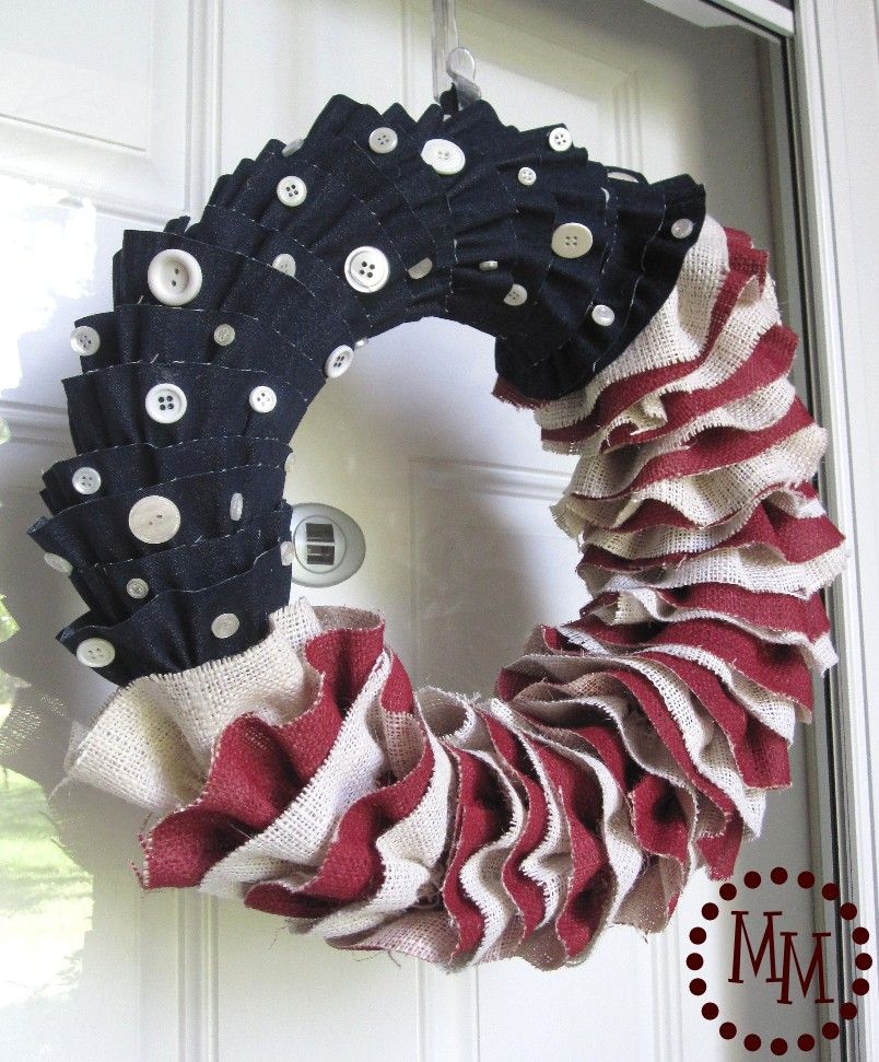 Jeans Burlap & Denim Ruffled Patriotic Wreath