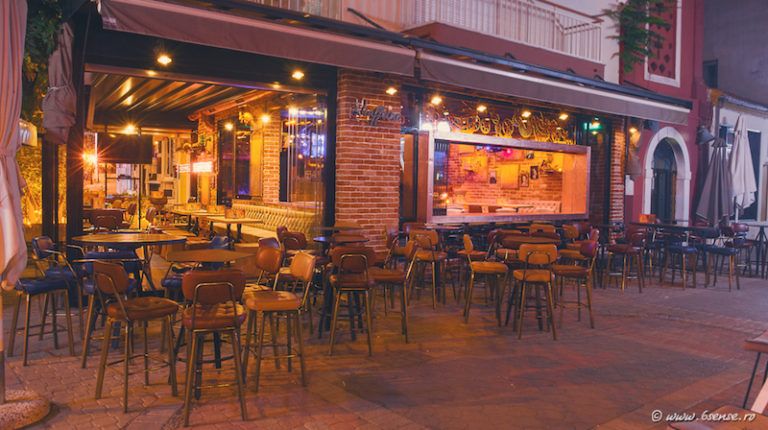 The cafe extends outside on an uncovered terrace