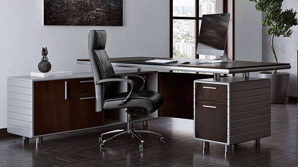 Kennedy Executive Desk with Powder Chrome Accents