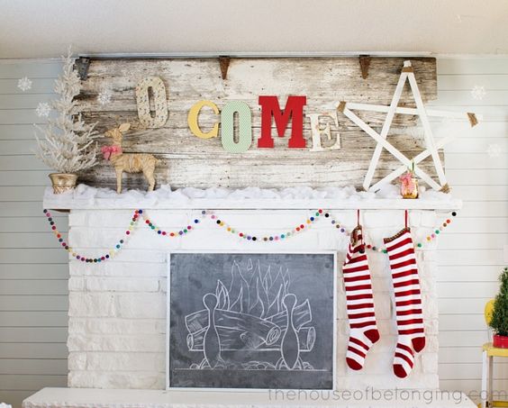 Kid friendly christmas mantel