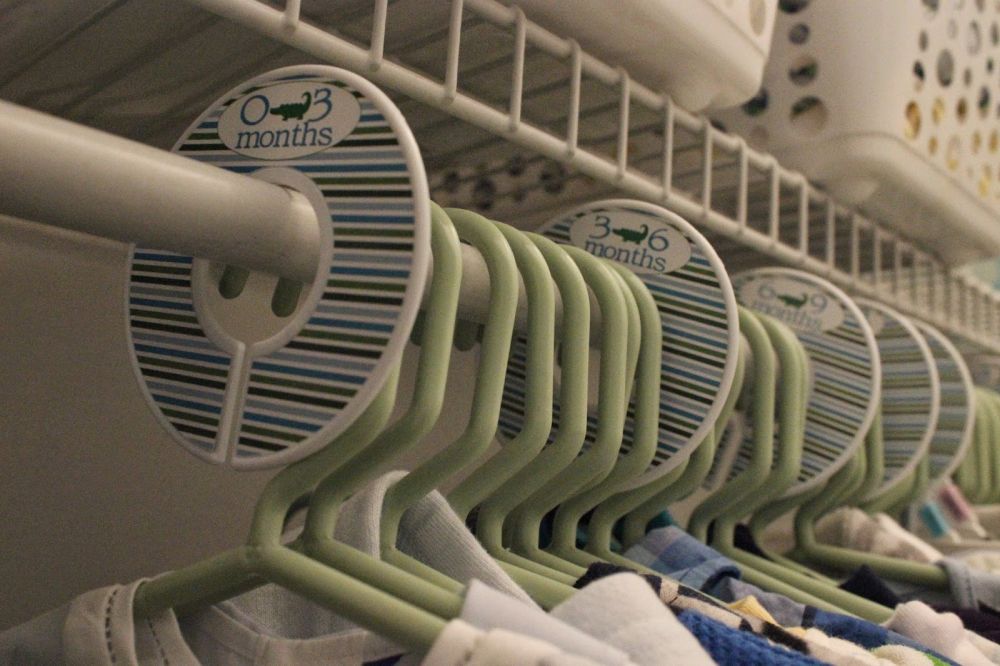 Kids closet storage organization with label
